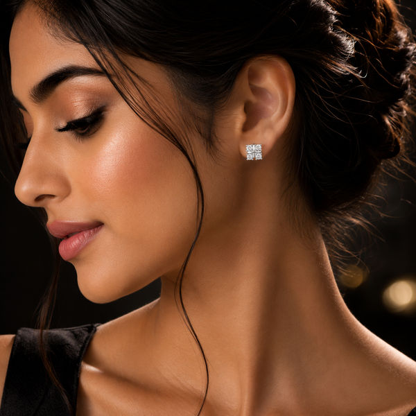 Square shape diamond minimal studs